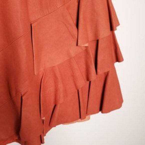 Nanette Lepore Orange Leather Ruffle Dress Size 4 - Picture 3 of 7